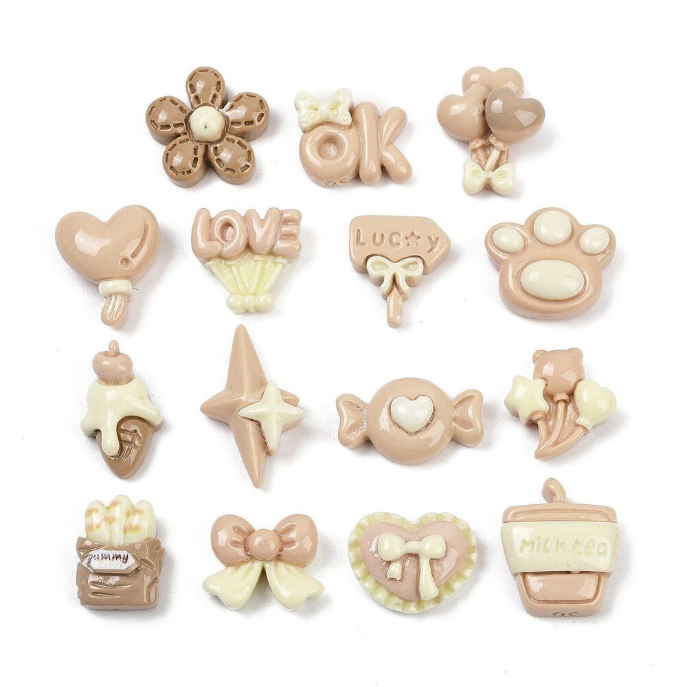5752 200pcs Random Love Themed Resin Cabochons Candy Bow Embellishments